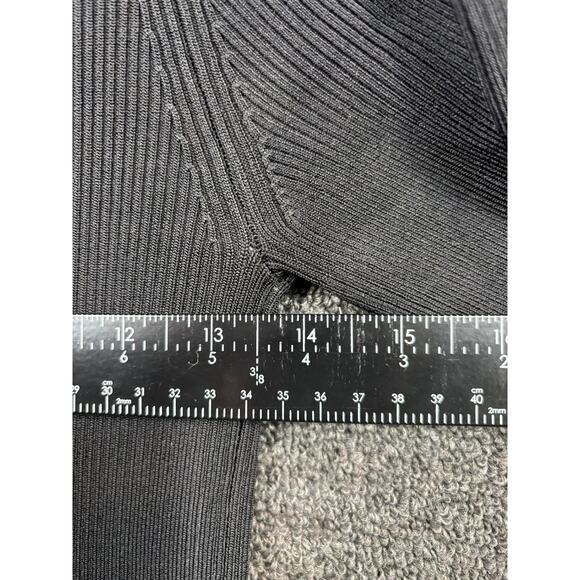 Tory Burch Thea Ribbed Knit Dress Womens Size M Black Long Sleeve Square Neck - Picture 7 of 7